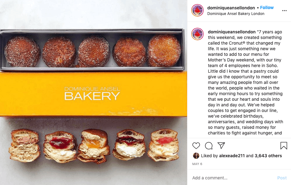 dominique ansel bakery - cronut instagram post